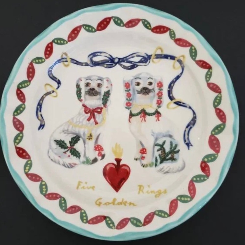 Anthropologie Nathalie Lete Holiday Plate-Five Golden Tings, Brand New in Box
